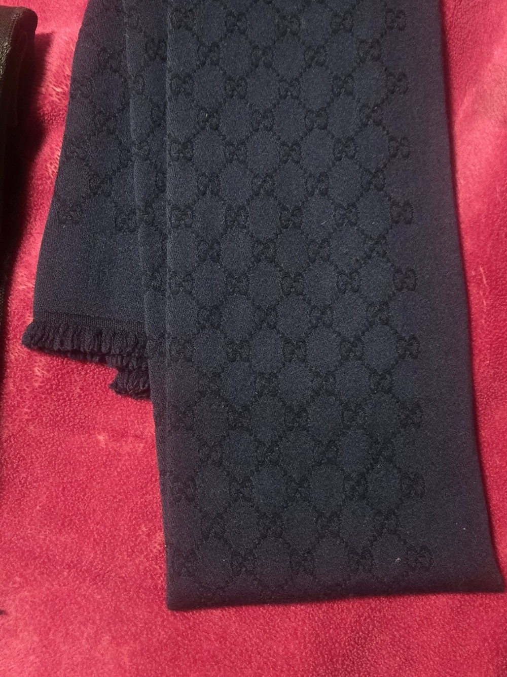 Gucci Navy Blue Wool Men's Signature GG Jacquard Scarf